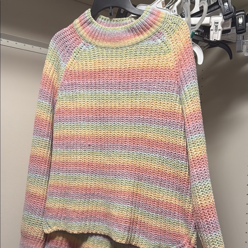 Falls Creek Pink and Yellow Cowl Neck Sweater